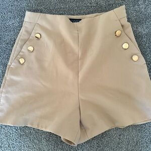 Zara High Waist Tan Shorts with Button Accents